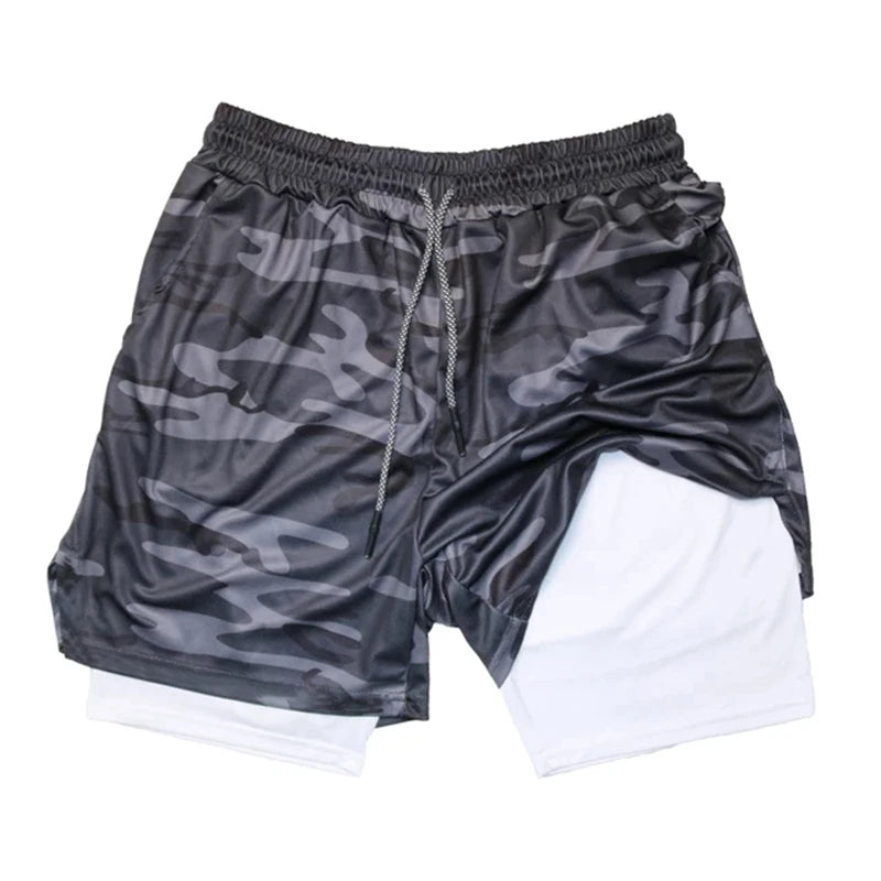 Men's Multi Pocket Inner Lined Camouflage Running Shorts