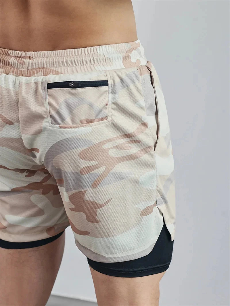 Men's Multi Pocket Inner Lined Camouflage Running Shorts