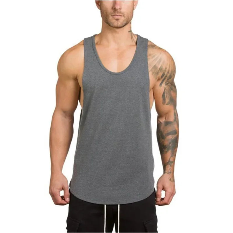 Mens Sport Solid Color Muscle Tank Tops 100% Cotton