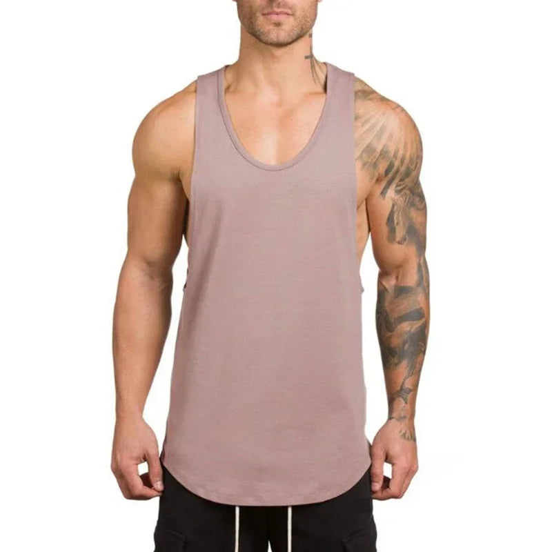 Mens Sport Solid Color Muscle Tank Tops 100% Cotton