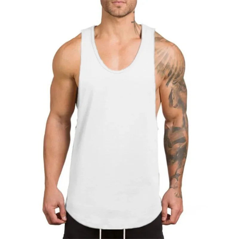 Mens Sport Solid Color Muscle Tank Tops 100% Cotton