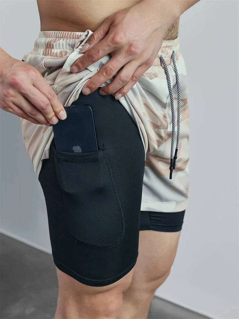 Men's Multi Pocket Inner Lined Camouflage Running Shorts